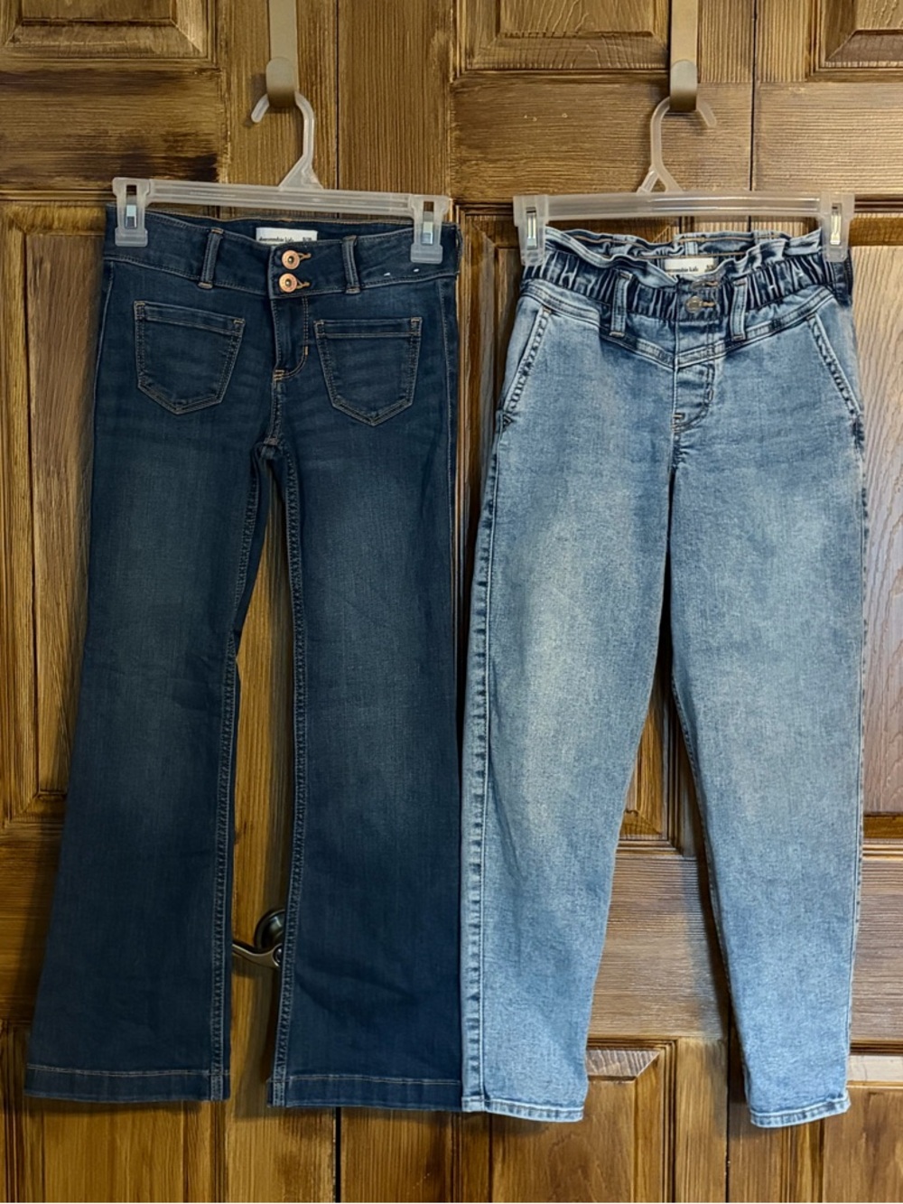 Abercrombie Kids Dark Blue Low-Rise Boot and Light Blue High-Rise Mini Mom Jeans
